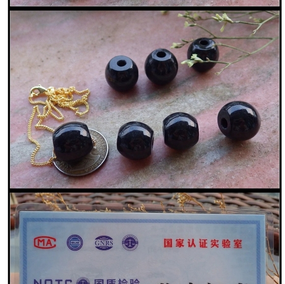 1 Pc Certified Black Natural A Jade jadeite Pendant Circle Bead Necklace - Picture 3 of 9